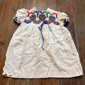Cinderella Vintage Dress Size 5 Off-white with Blue, Red, Green Embroidery
